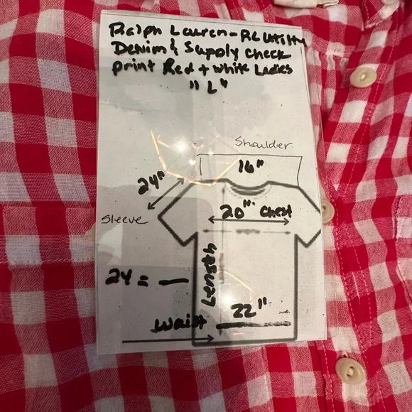 Ralph Lauren Denim and Supply Red/White Gingham long sleeve 💯 cotton Size L - Picture 13 of 13